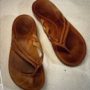 Olukai Ui’ Sahara Brown Leather Double Strap Sandals Size 9 Flip Flops kapehe